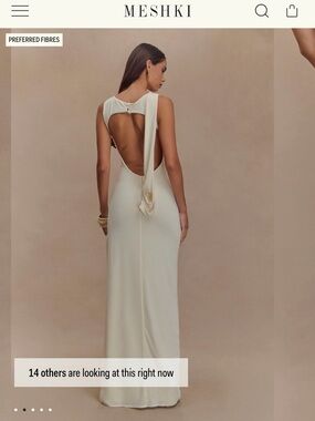 Meshki Cream Backless Maxi Dress with Draped Bow Detail
